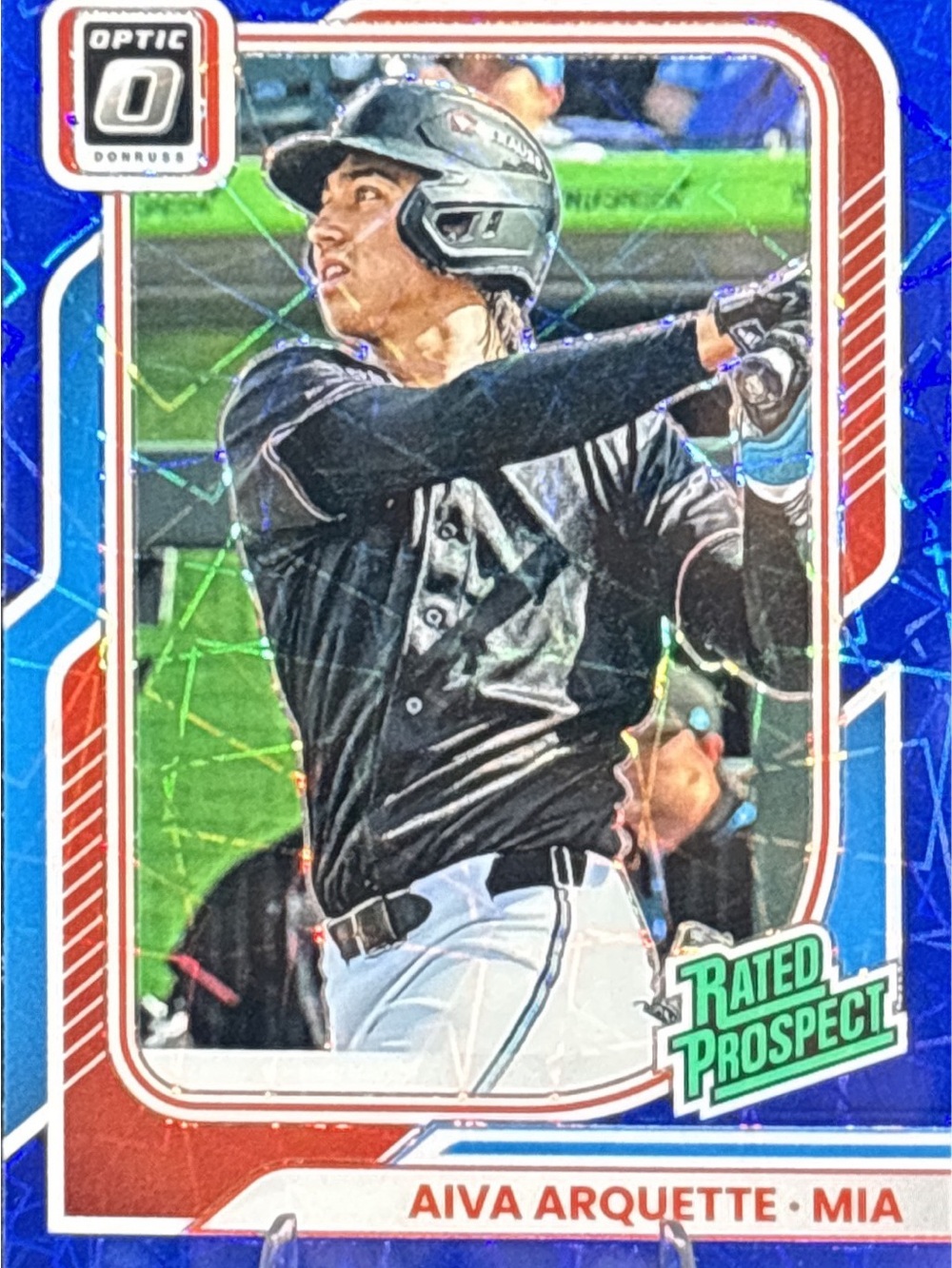 Panini Optic Blue Cracked Ice Prizm Aiva Arquette Rated Prospect Baseball Card